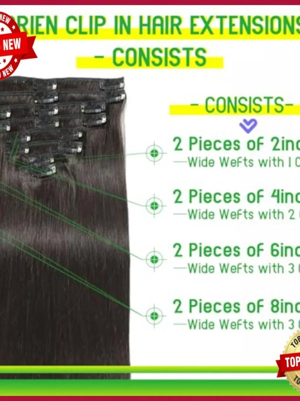 20 Inch Clip-In Human Hair Extensions 105g 8pc Set Double Weft